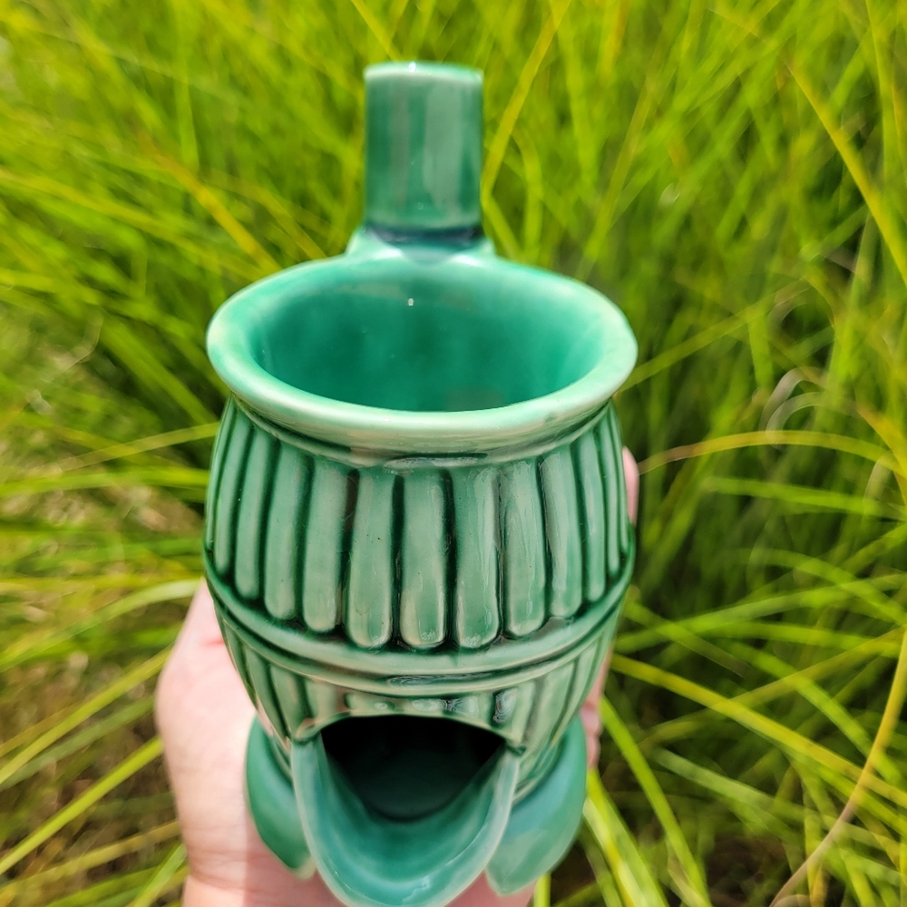 Vintage USA Pottery Pot Belly Stove Vase ~ Decor ~ Green ~ Unique ~ Unsigned - Picture 3 of 13